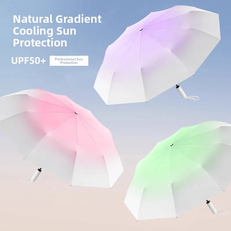 Automatic Gradient Sunshade Umbrella UV Protection Women's Fashionable Three-Fold Umbrella Sun Rain Combination Male Sunshade... - view 3