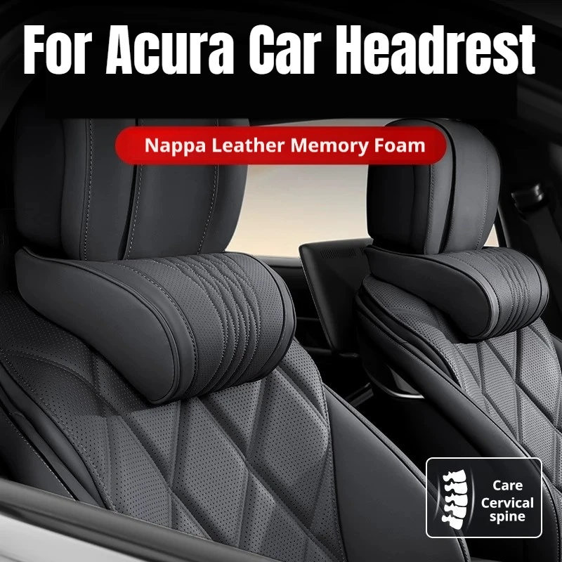 For Acura Nappa Leather Car Headrest Fit MDX RDX TLX ZDX Integra Memory Foam Car Waist Cushion Relieve Fatigue Car Accessories