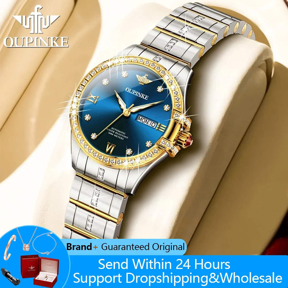 

OUPINKE 3195 Automatic Watch Woman Sapphire Mirror Diamond Bezel Watches For Women Original Luxury Brand Mechanical Wristwatches