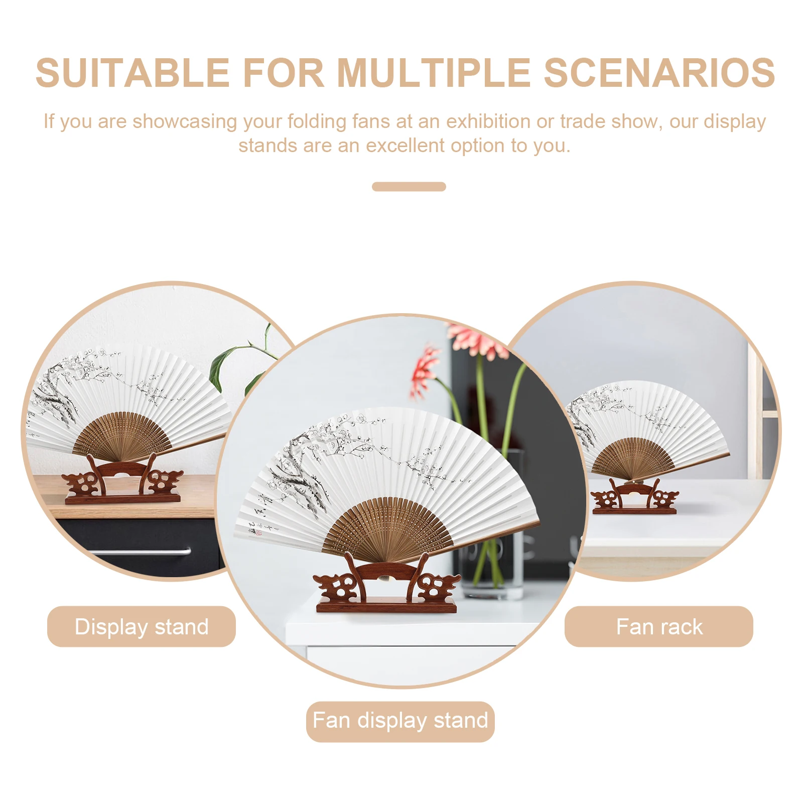 

Solid Wood Fan Seat Traditional Display Stand Holder Reflective Vintage Style for Chinese Foldable Decorative