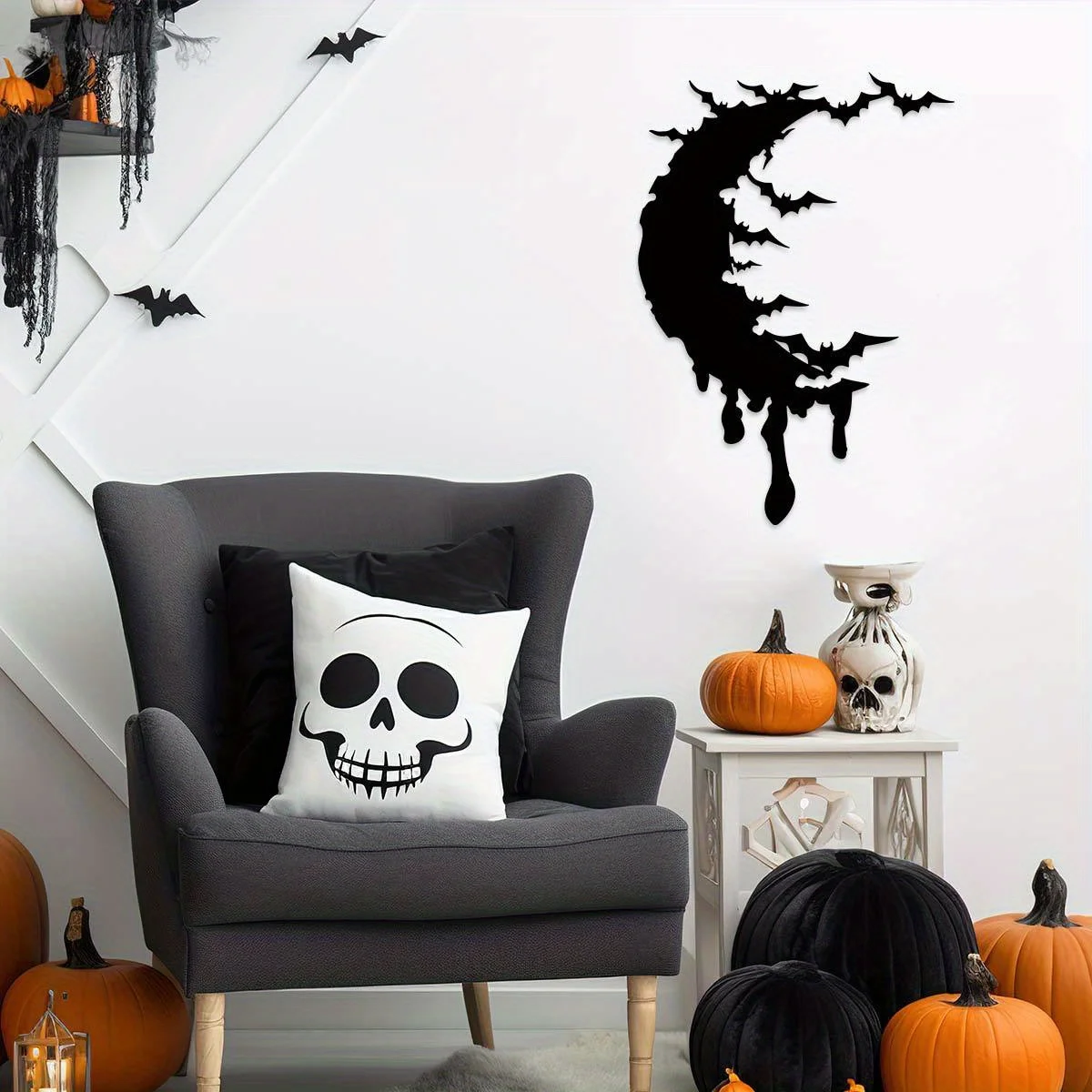 A Unique Metal Wall Decoration Featuring a Bat Flying over the Moon, Made of Iron, Suitable for Indoor and Outdoor Decoration, Wall Art, Wall Hangings, Home Decor, Etc. It Is an Ideal Choice for Living Rooms, Gardens, and Makes a Great Gift