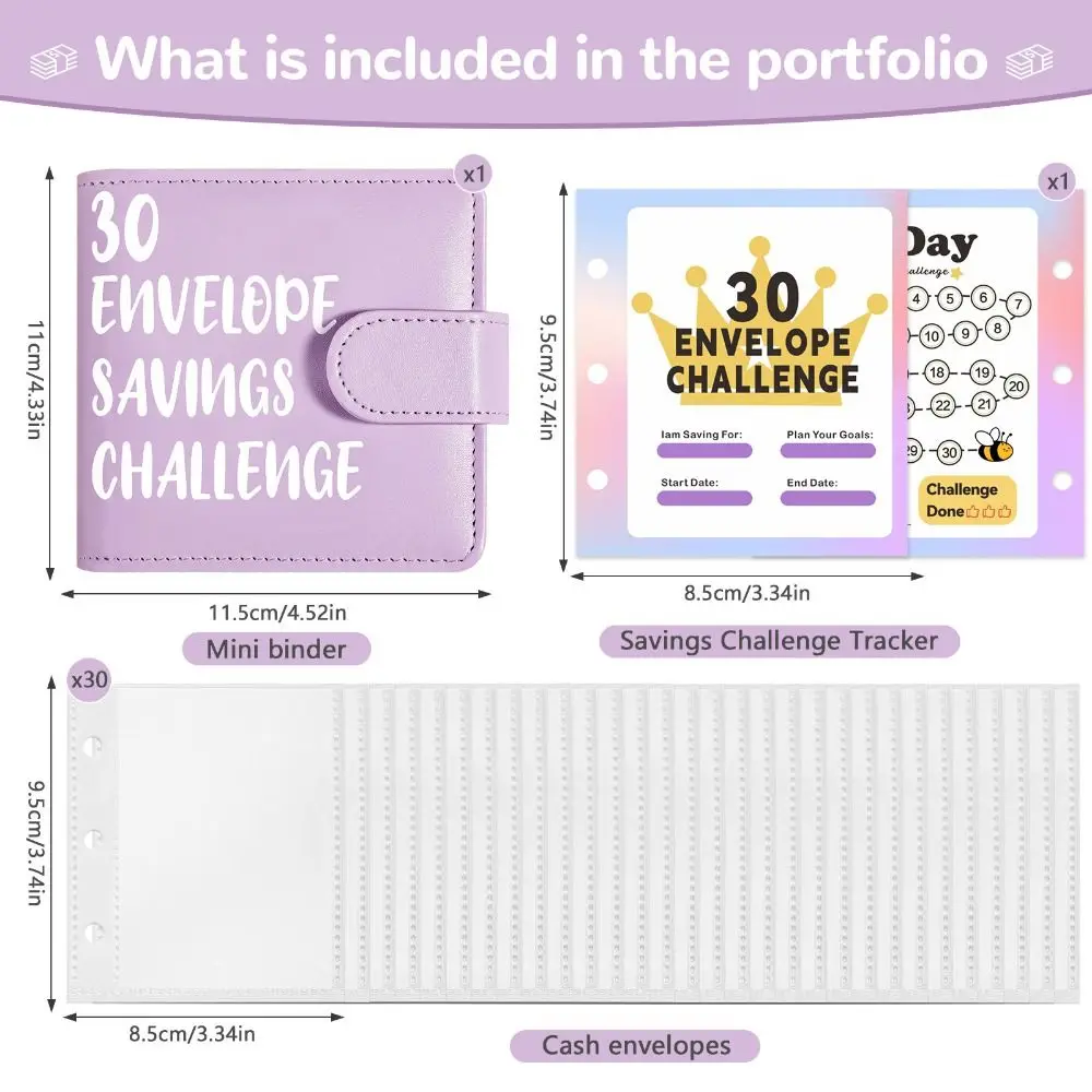 PU Leather Money Saving Challenge Book Large Capacity Waterproof 30 Envelope Challenge Binder Multi Pockets Save Money