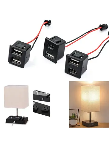 1Pcs Black Double Layer Usb Female Base Type-C Socket and Female Usb Lamp Charging Socket Power Socket With Cable Connector