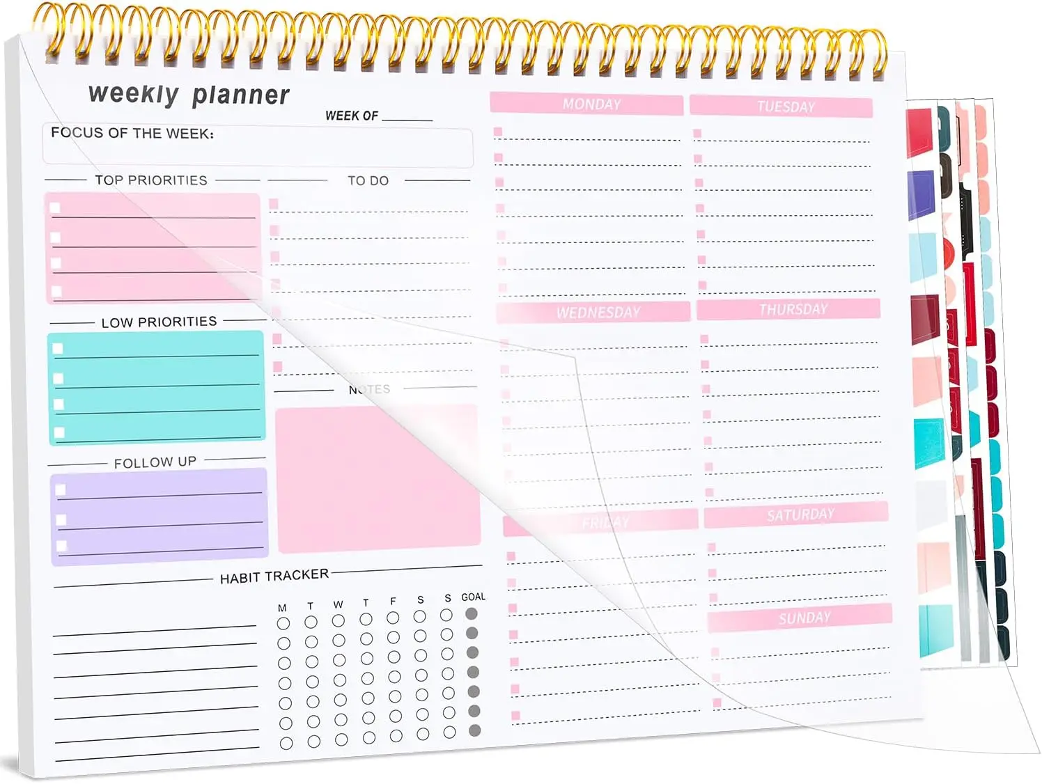 

Weekly To Do List Notepad 8.5x11 Undated Desk Planner 52 Sheets Habit Tracker Productivity Organizer for Home Office Pink