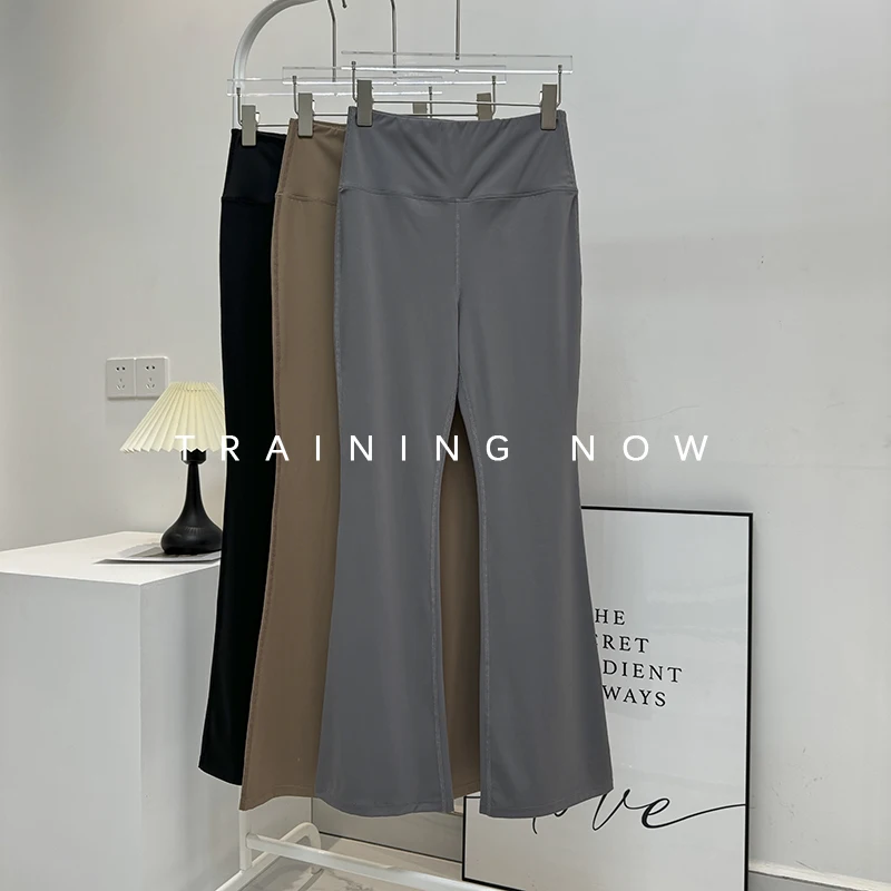 

Женские брюки для йоги для осенних и зимних видов спорта, высокоэластичные быстросохнущие облегающие узкие расклешенные брюки телесного цвета