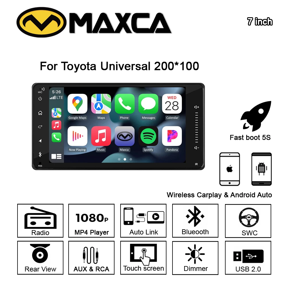 MAXCA 7 inch 2 din Wireless Carplay Android Auto Radio for Toyota Corolla Auris Hilux VIOS Camry Wish Prado Stereo Player