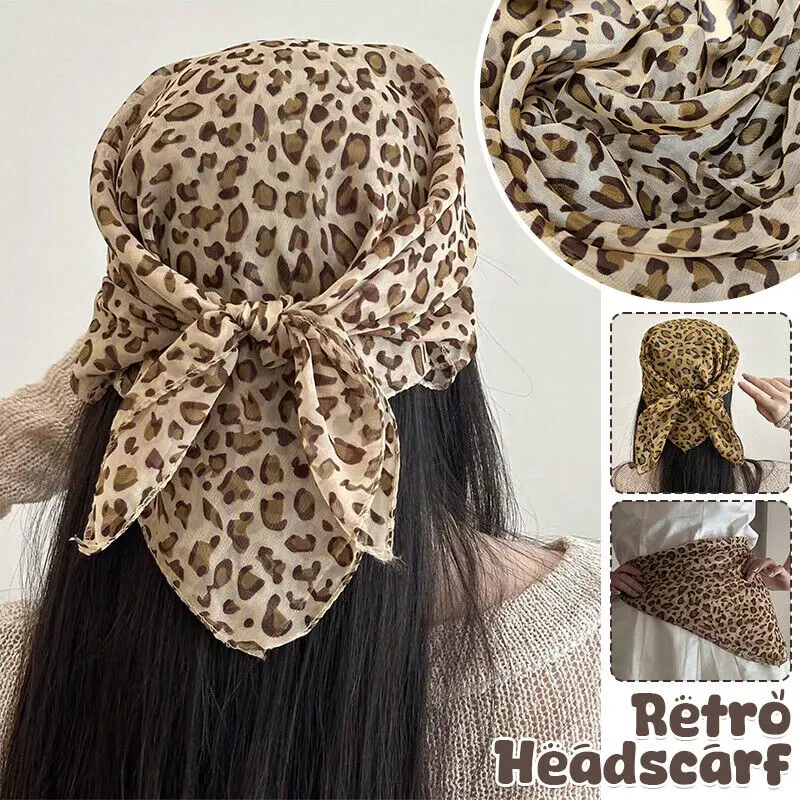 1PC Retro Leopard Print Satin Scarves Head Band Lady Shawl Wrap Fashion Neckerchief Women Hair Shawl Wrap Accessories