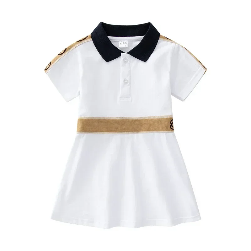 

New 2024 Summer Fashion Letter Style kids dresses for girls Girls' Dress Short sleeve Lapel Princess baby girls dress 1-6 years