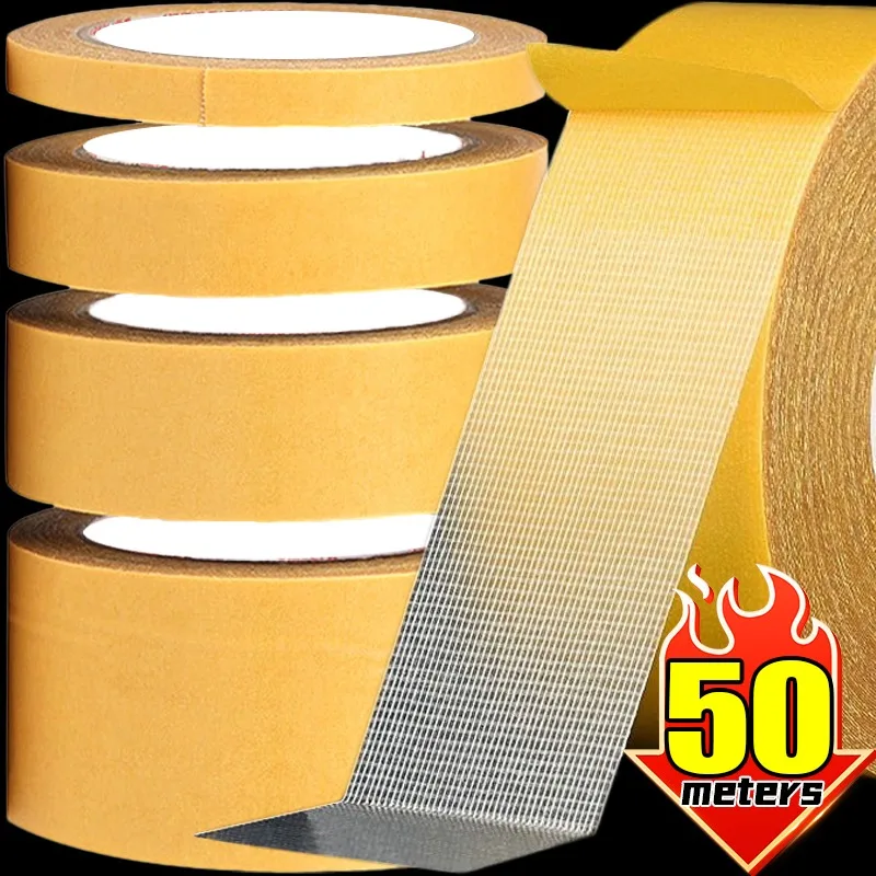 50/5m Double Sided Cloth Base Grid Tapes High Viscosity Self Adhesive Waterproof Traceless Tape Strips Carpet Mesh Fiber Tapes