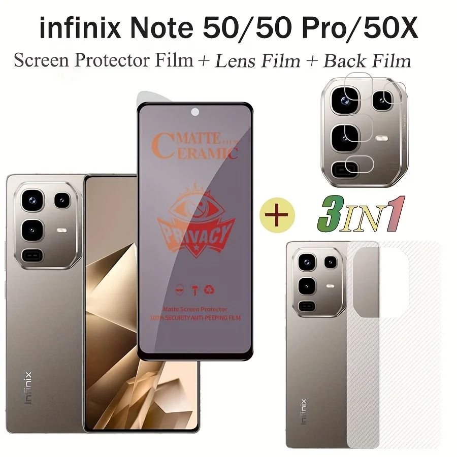 

For Infinix Note50 50Pro 50X Tempered Glass Privacy Ceramic Screen Protector Soft Film + Back Film + Lens Films