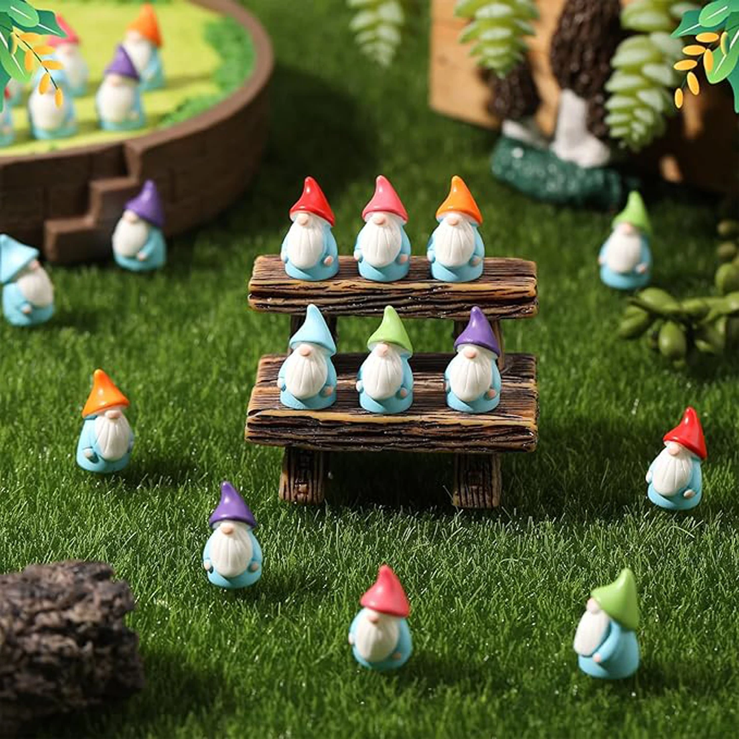 

10/20/50/100pcs Mini Resin Gnomes Statues Ornaments Random Color Cute Fairy Miniature Gnome Figurines For Miniature Garden