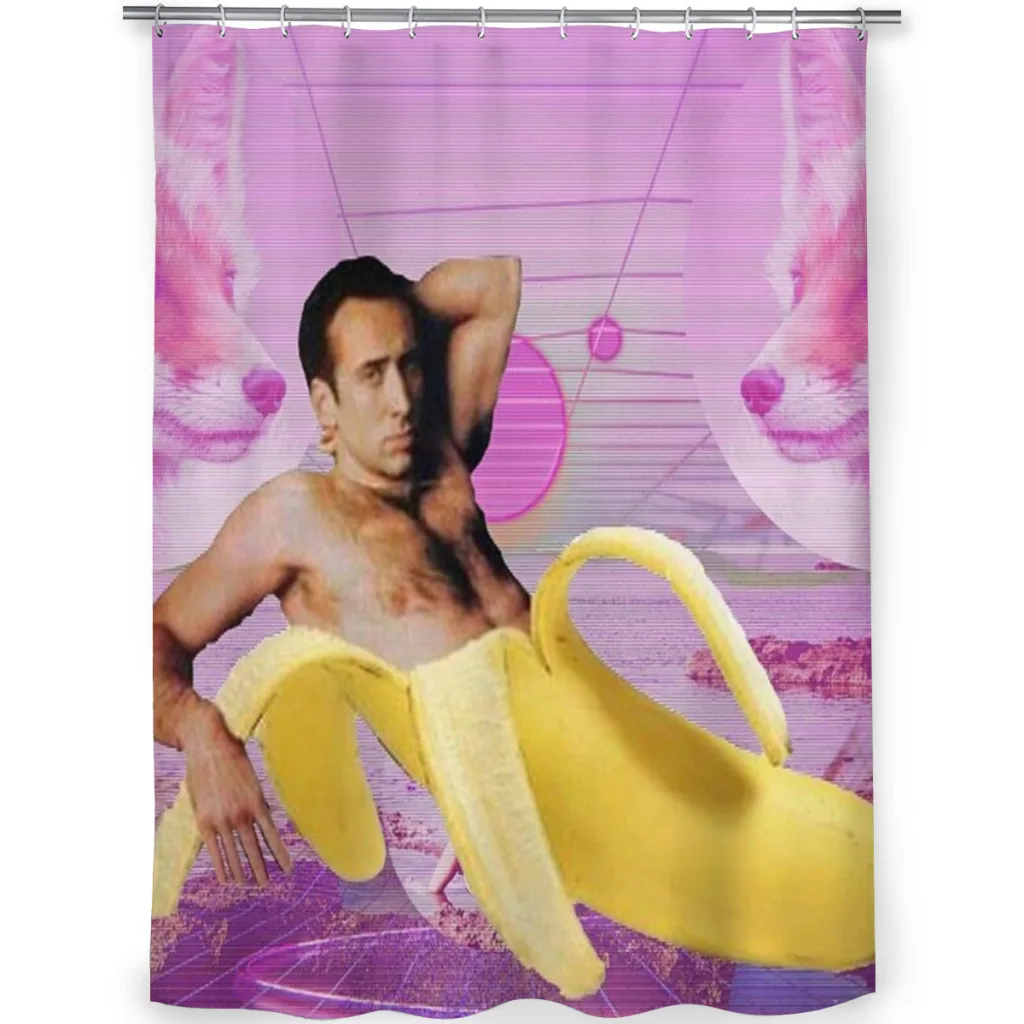 Shower curtain Bathroom  Nicholas Cage Banana Vaporwave decor Modern household items Bathroom curtain gift