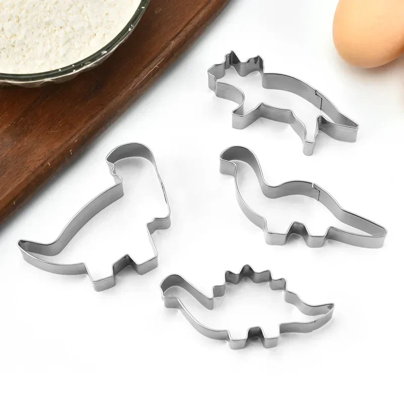 4Pcs/Set Silver Stainless Steel Dinosaur Animal Fondant Cake Cookie Biscuit Cutter Decorating Mould Pastry Baking Tools