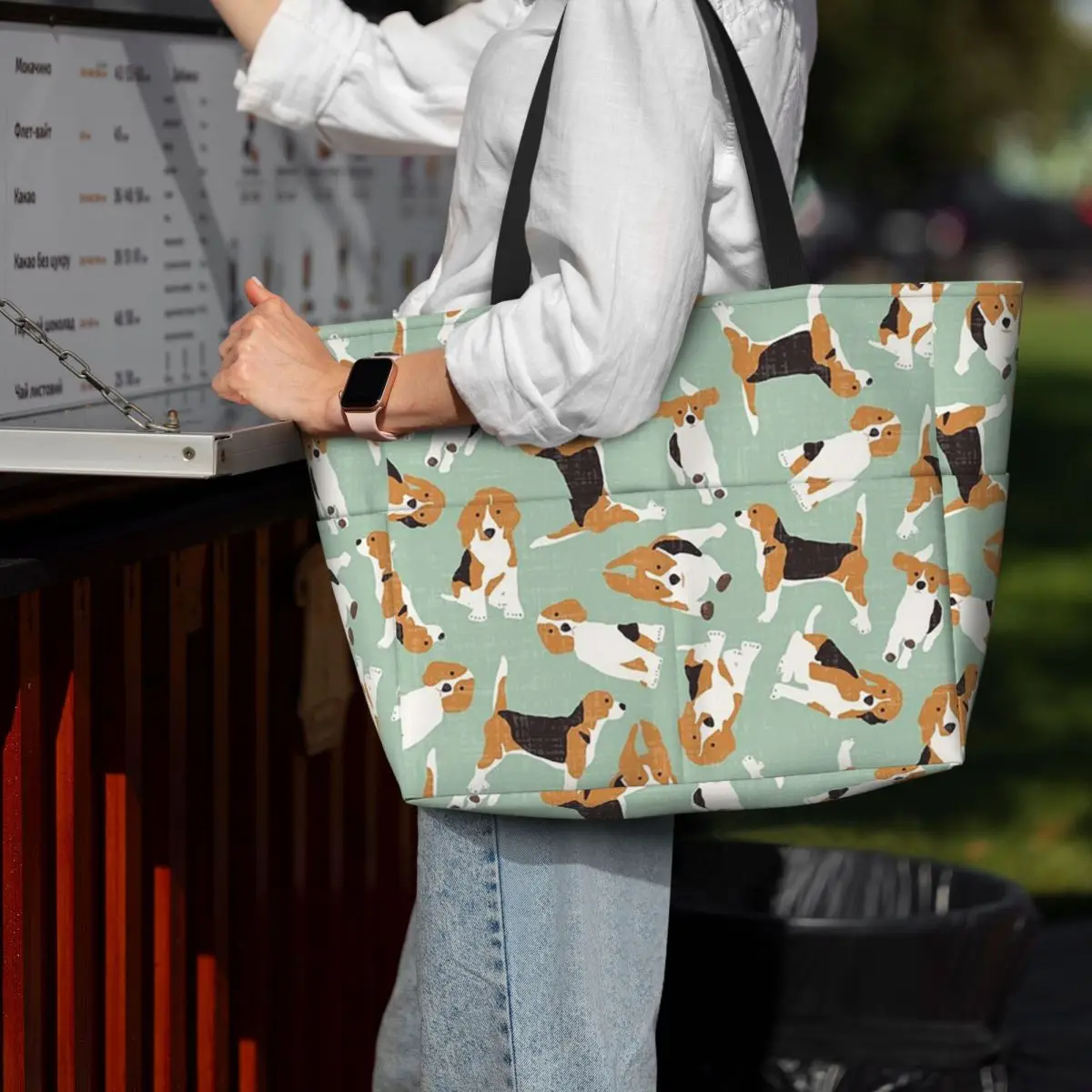 

Beagle Scatter Mint Beach Tote Bag Sport Gym Yoga Duffle Large Tote Bag Women Travel Bag Fitness bag