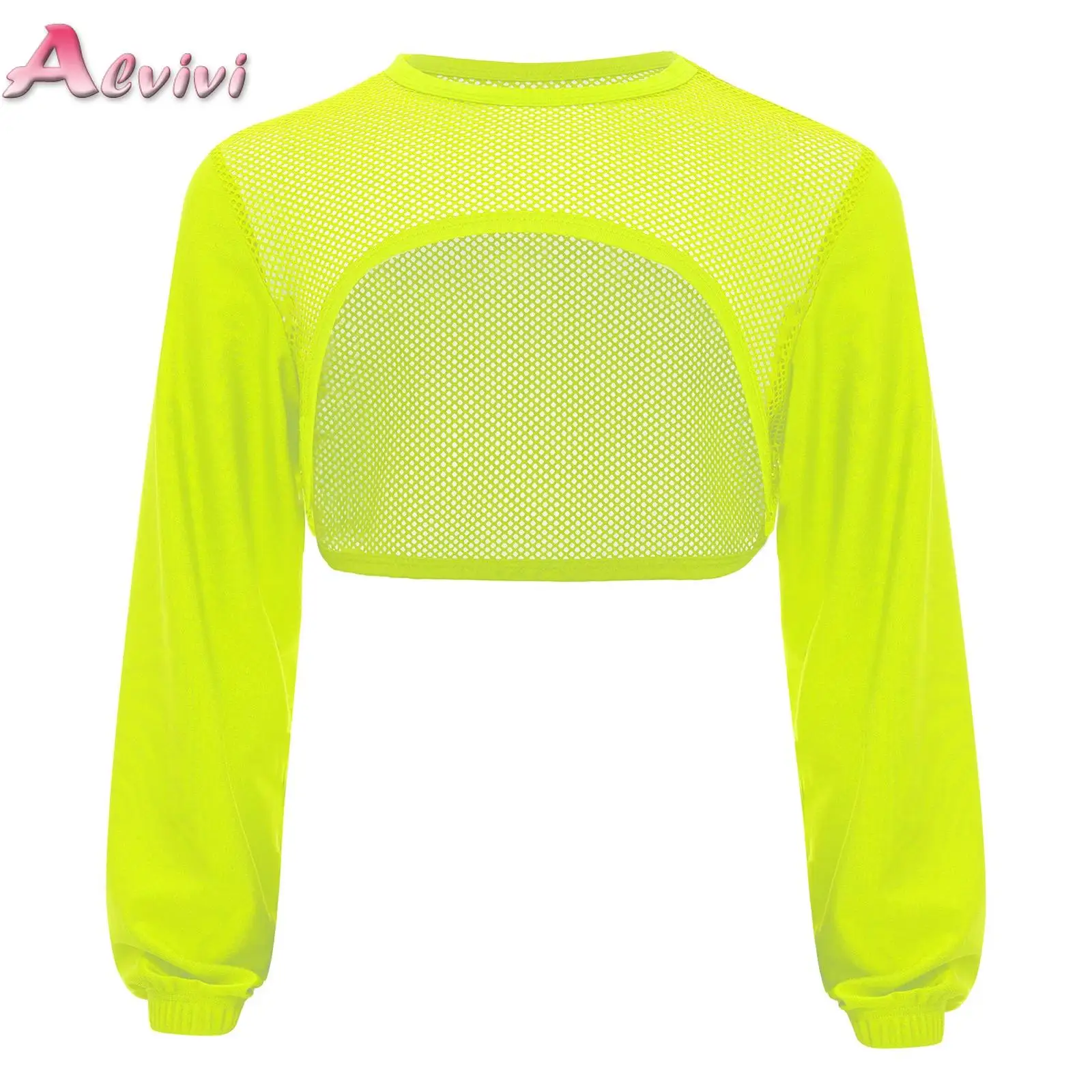 

Kids Girls Crop T Shirt Casual Vest Bra Cover Fish Net Hollow Out Micro Length Crop Tanks Top Hip-Hop Dance Performance Costume