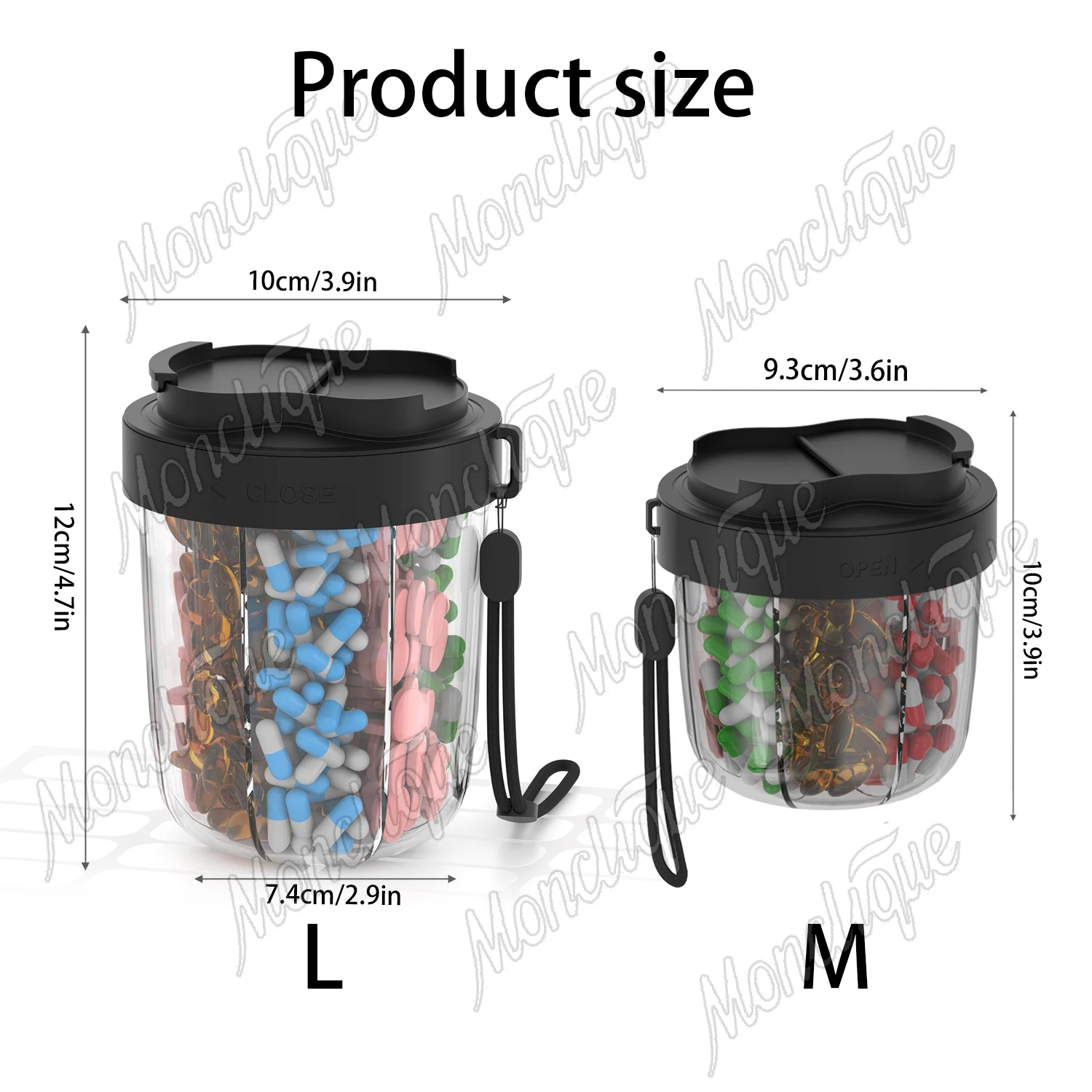 7 مقصورات منظم حبوب الدواء موزع السفر علبة حبوب منع الحمل الأسبوعية مع تصميم مضاد للمزيج 20 ملصق حاوية مكملات محمولة M/L