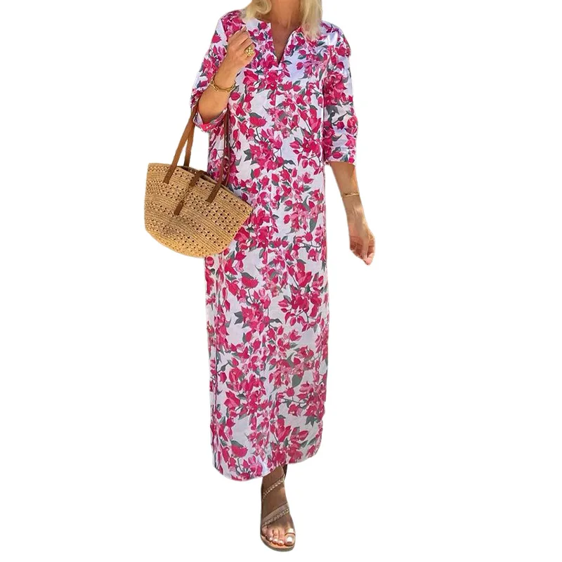 Cape de plage pour femmes, robe d'été, motif Floral, maillot de bain, Cover-Up, paréo, col en V, bohème, longue, fendue, imprimé Polyester, 2025