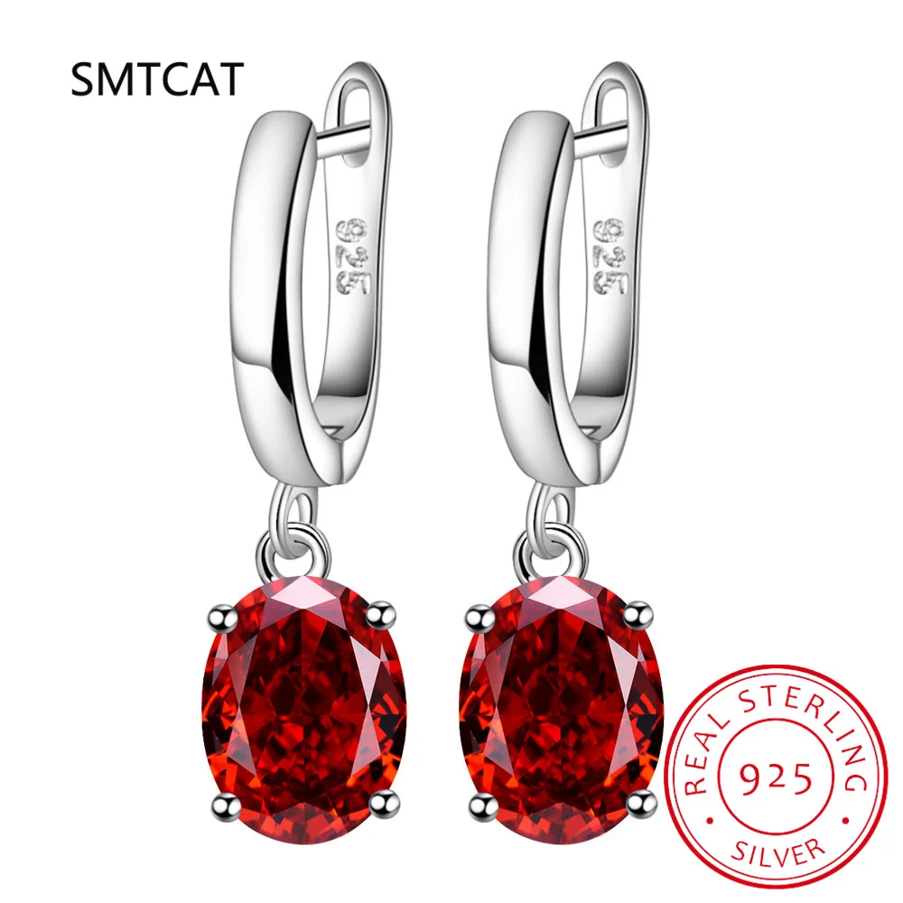 

Oval Red Genuine Natural Garnet 925 Sterling Silver Drop Earrings for Women Fashion Statement Gemstone Jewelry