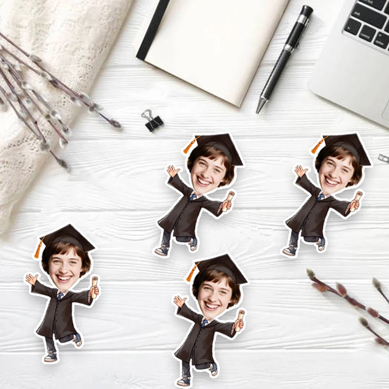 25/50pcs Custom Portrait Face Graduation Season Style Stickers Adult and Kid Birthday Fun Cartoon Action Self-adhesive Ornaments