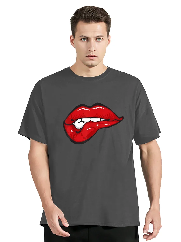 Sexy Biting Red Lips Tshirt Funny Men Women  Cotton T-Shirt Mouth Kisser T Shirt Graphic Oversized Tshirt Clothing Tops