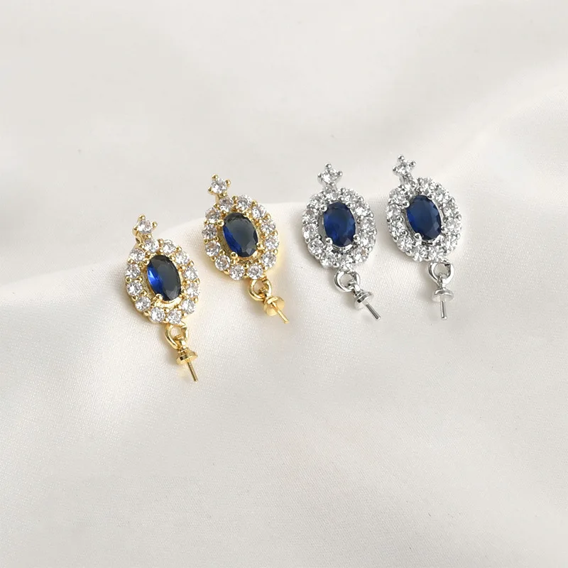 14k Electroplated Real Gold Color Retention Blue Pearl Stud Earrings DIY Handmade Earrings Accessories Material