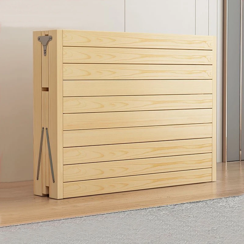 Home Bedroom Solid Wood Folding Bed for Small Apartments Rent Guest Personal Double Bed Compact Space Saving Design