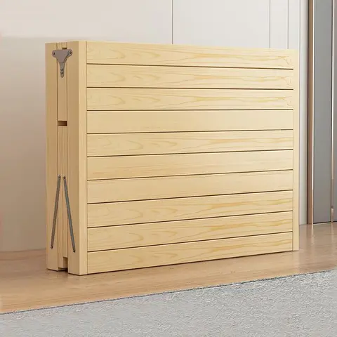 Home Bedroom Solid Wood Folding Bed for Small Apartments Rent Guest Personal Double Bed Compact Space Saving Design