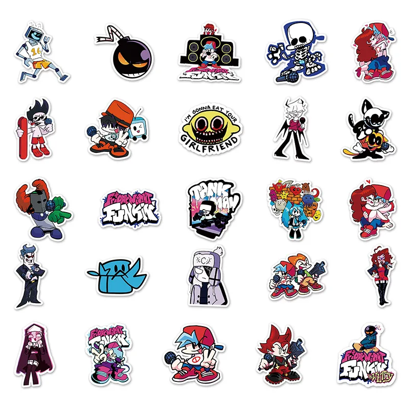 50Pcs Friday Night Funkin Creative Waterproof Graffiti Stickers for Luggage Skateboard Laptop Tablet Cartoon Decorative Stickers