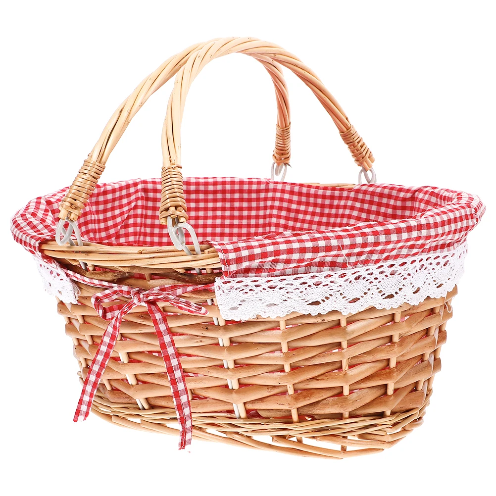 

Gathering Rattan Picnic Basket Cute Blanket Artificial Wicker with Handle Child Handmade