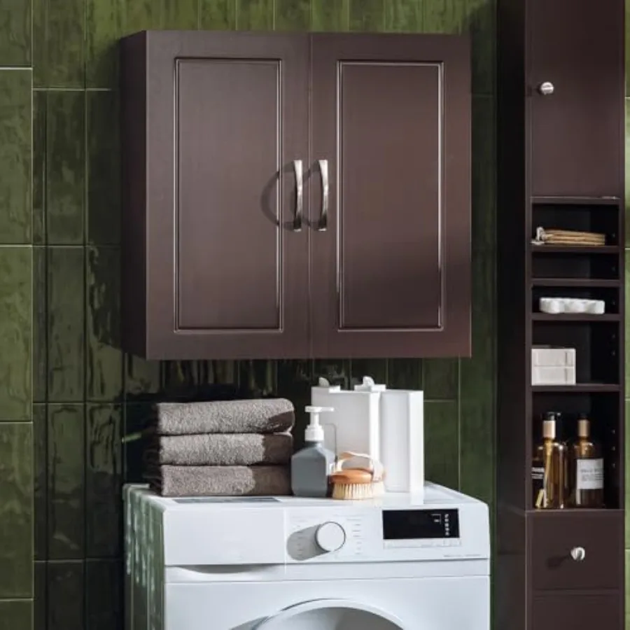 

Wall Cabinet for Laundry Room Bathroom Kitchen Garage Floating Hanging Storage with Adjustable Shelf Brown FRG231-BR