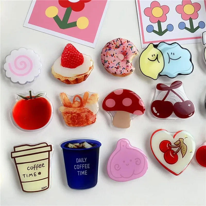 

Cherry Cake Coffee Donuts Mobile Phone Grip Folding Holder Socket Pocket For IPhone 14 15 Ring Griptok Expanding Stand Holder