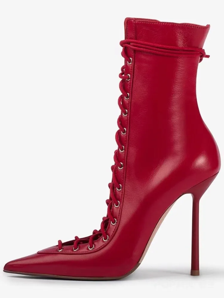 2026Spring/Summer New Lace Up Short Cool Boots Side Zipper Banquet Slimming High Heels Sexy Knee Length Women's Boots image 5
