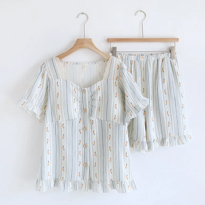 Conjunto de malha 2025 pijamas de verão roupa de dormir feminina novo com almofadas no peito pijamas soltos presente feminino camisolas para mulheres