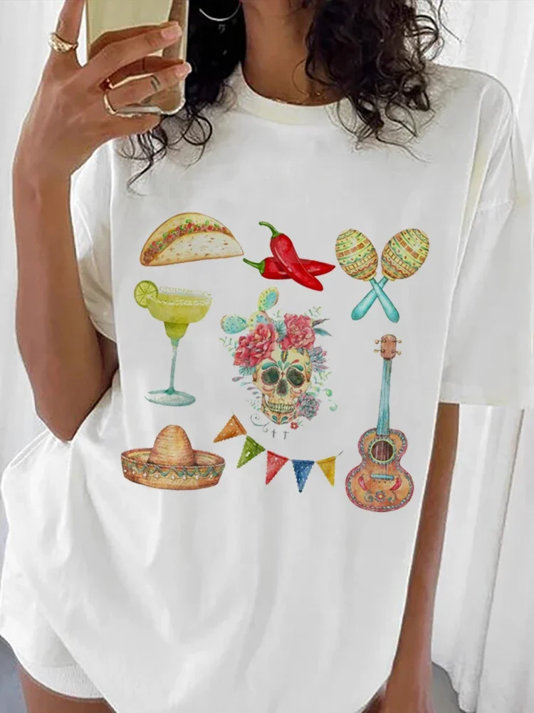 

Printed Letter Short Sleeved Casual Style Women's T-Shirt Tequila Lime and Sunshine Printed 90s O-Neck Short Sleeved Cute T-Shir