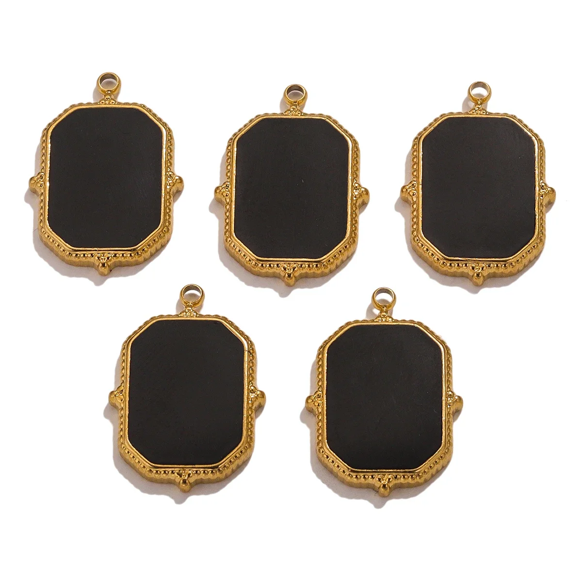 5pcs/lot Stainless Steel 18K Gold Rectangular Simplicity Charms for Necklaces Pendants Earrings DIY Enamel black Jewelry Finding