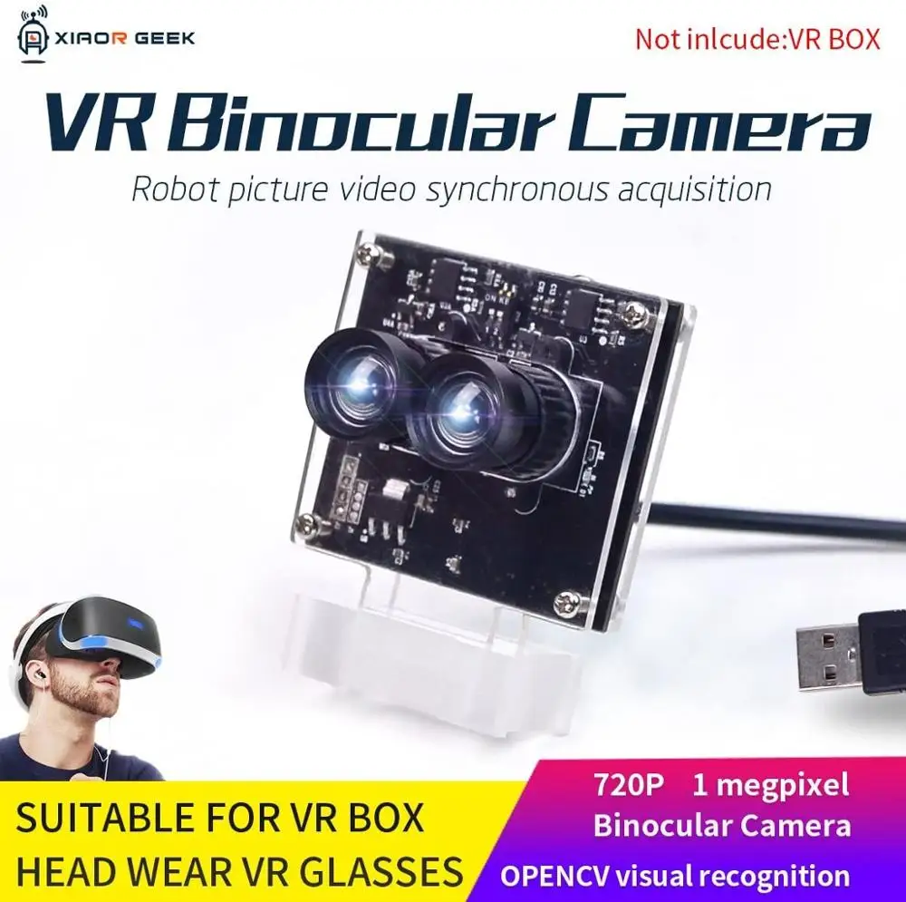 

Robot Camera VR Camera with USB Cable, 720P 1MP Binocular Robot Camera Wide Angle Lens
