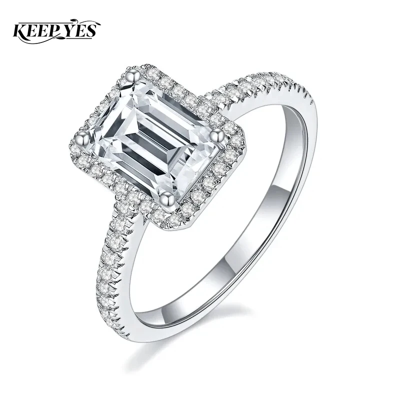 

KEEP YES Square Cut 2ct 8.0mm Moissanite Diamond Ring for Women 18K Gold Platinum Plated 925 Silver Sparkly Wedding Promise Band