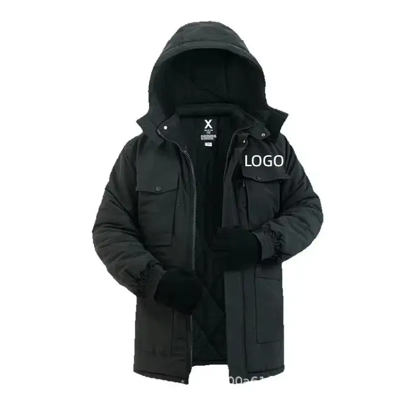

Winter Thick Plush Cotton Coat Waterproof Jacket Print Logo Outdoor Sports Mountaineering Skiing Jacket Hooded Work Clothes