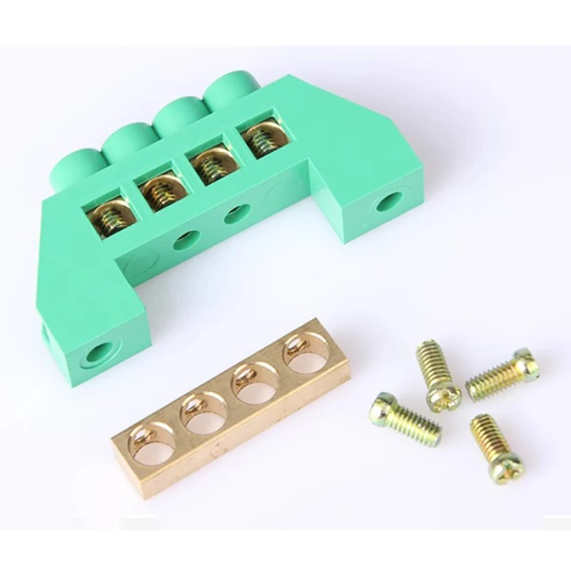 1PCS Green Zero Line 4Pin 6Pin 8Pin 10PiN 12PiN Brass Screw Grounding Bridge Terminal Block Connector Earth And Neutral