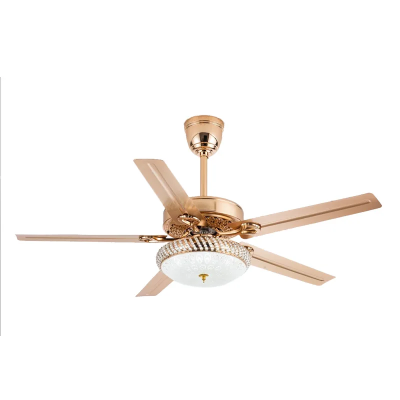 Light Luxury Fan Light Golden European Restaurant Living Room Electric Fan Iron Leaf Variable Frequency Integrated Ceiling Fan