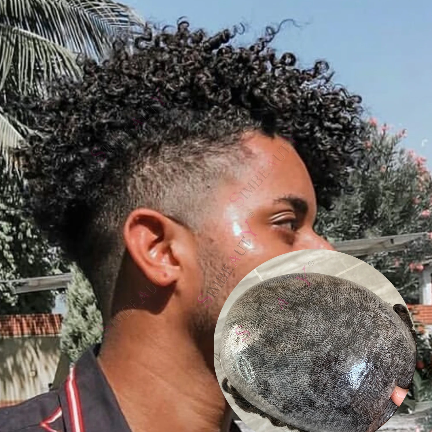 10 مللي متر شعر مستعار رمادي أفريقي للرجل الأسود سوبر رقيقة الجلد بولي PU ريمي براون شعر الإنسان الشعر المستعار هيربيسي استبدال شعر مستعار أفريقي مجعد