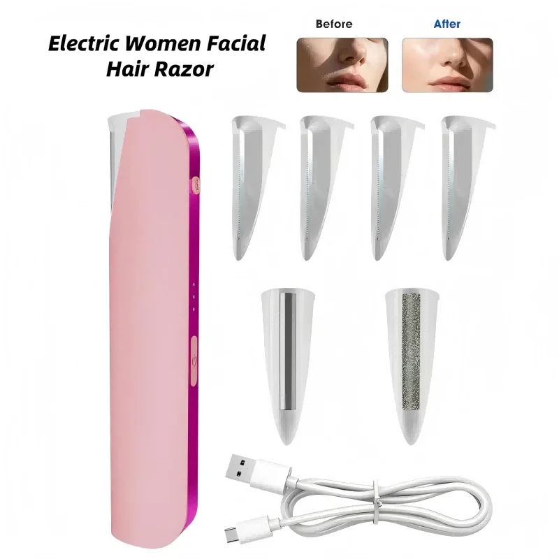 2-In-1 Electric Eyebrow Trimmer for Women LED Light Portable Facial Hair Shaver with Skin Exfoliation Dead Skin Removal Function