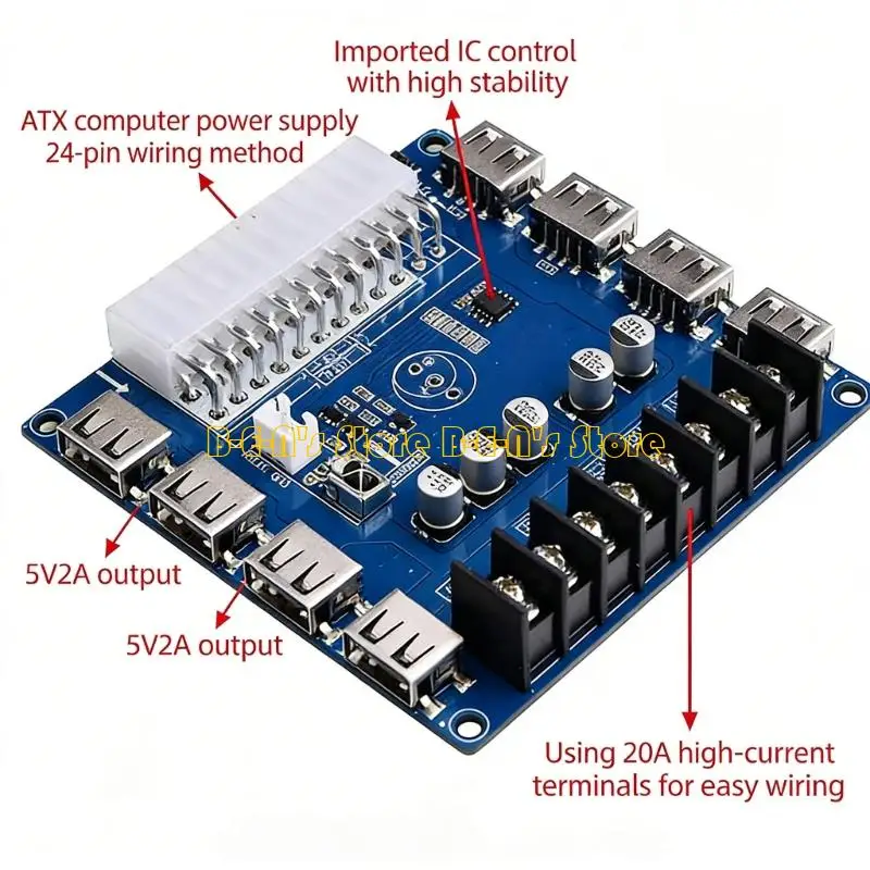 Y1AD Computer Power Supply Extension Board with 8 USB Charging Specks & 5 Electrical Outlets Easy to Use for Device Testing