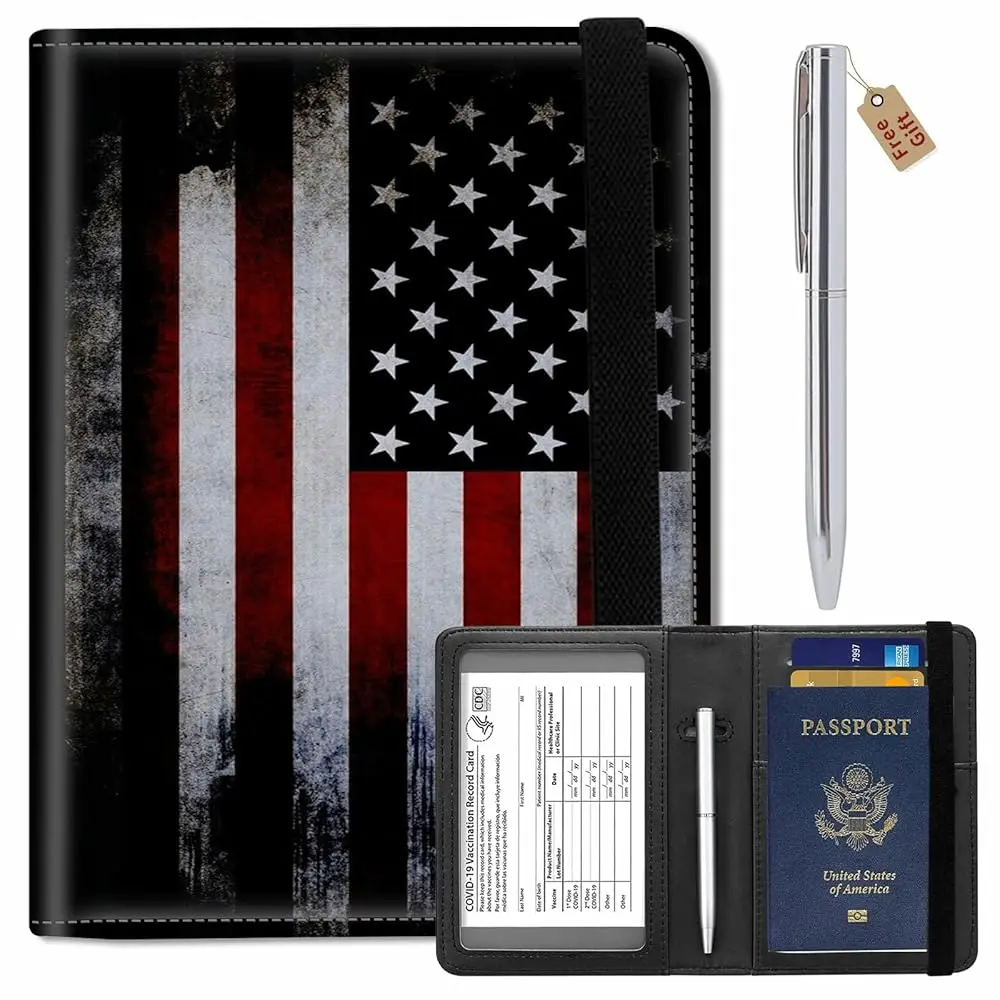 

Комплект: кошелек для паспорта и держатель для прививочного сертификата, кожаный чехол для паспорта с защитой от RFID и отделением для прививочного сертификата CDC