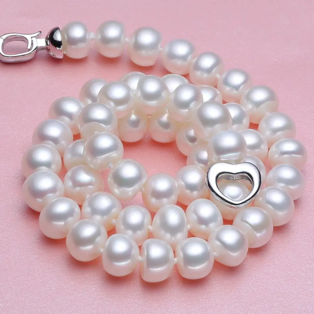 

925 silver real natural big Kano Cindy [thick love] send mother 9-10 fresh water pearl necklace, strong light clavicle chain, si