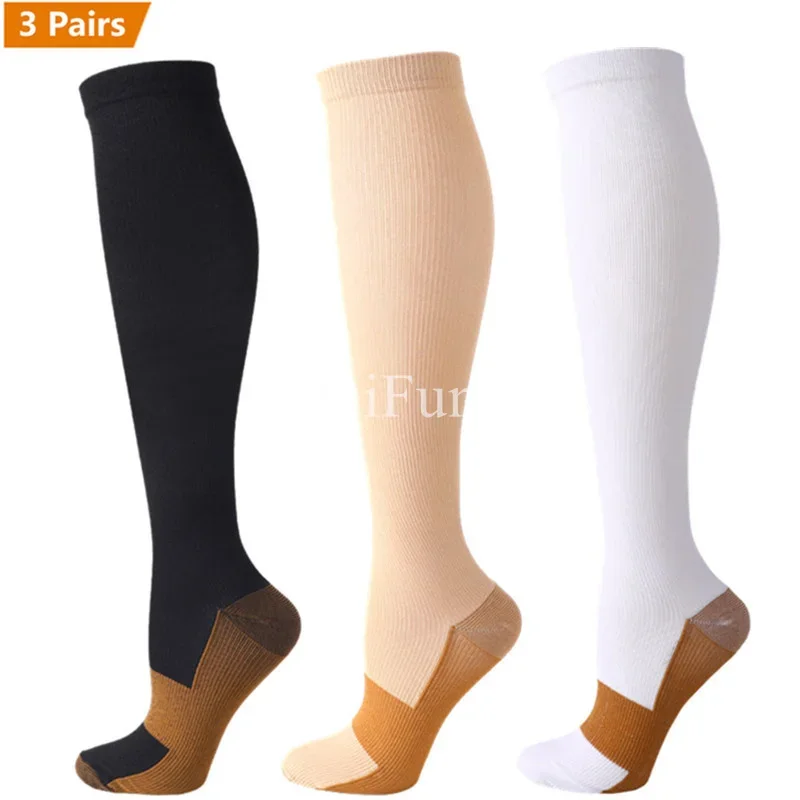 3 Pair Copper Compression Socks Women Men Anti Fatigue Pain Relief Graduated Unisex Compression Stockings Knee High 15-20 MmHg