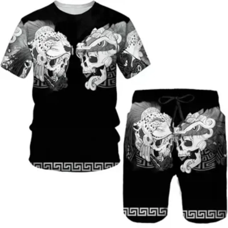 2025 Summer Men's T-shirt Sports Set Fun Trend 3D Printed Two Piece Set Horror T-shirt Short Sleeve Shorts
