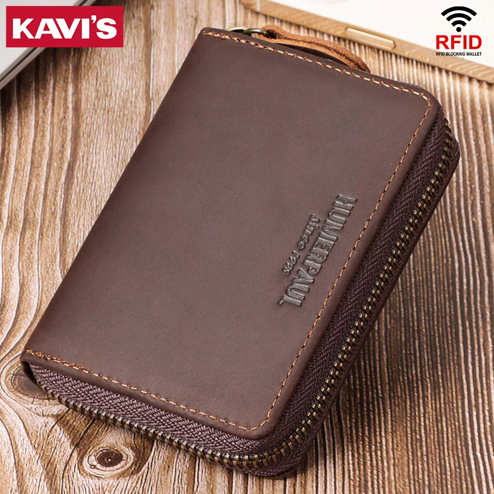 RFID Blocking Business Card Holder Wallet Crazy Horse Leather Bank/ID/Credit Cards Storage Money Bag Small Men Clutch