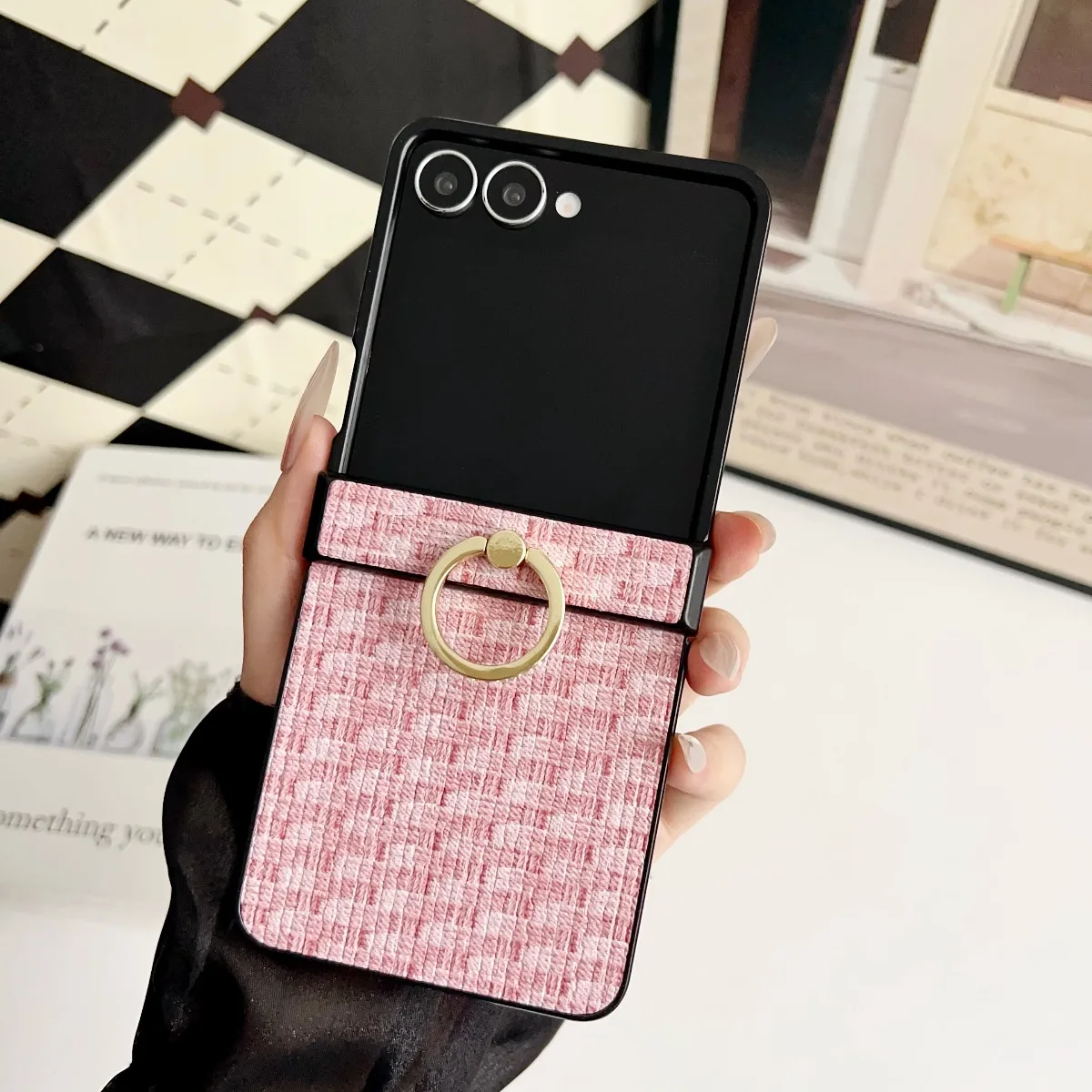 Retro gewebtes Muster Ring Leder Handyhülle für Samsung Galaxy Z Flip 7 FE 6 5 4 3 ZFlip7 ZFlip6 Halterung Scharnier Schutzhülle