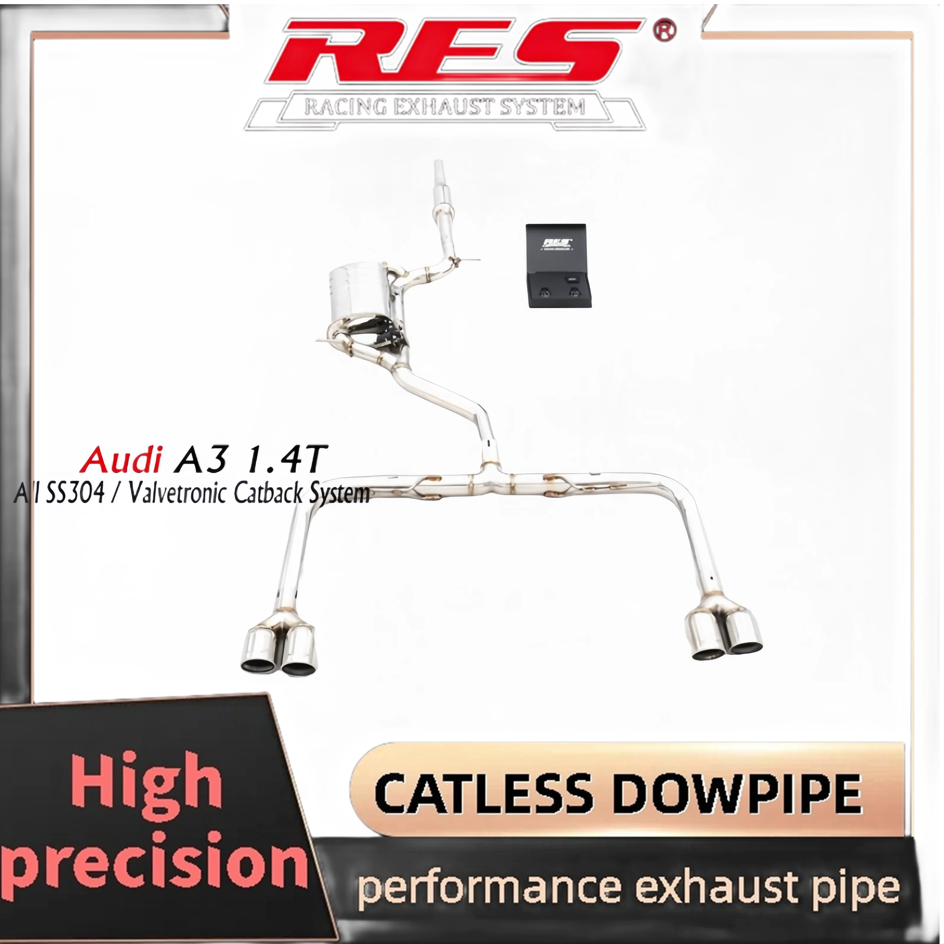 

For AUDI A3 1.4T RES Stainless SteelCar Exhaust Valvetronic Catback System Remote Control